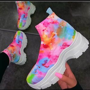 Rainbow Splotched Sock Sneakers